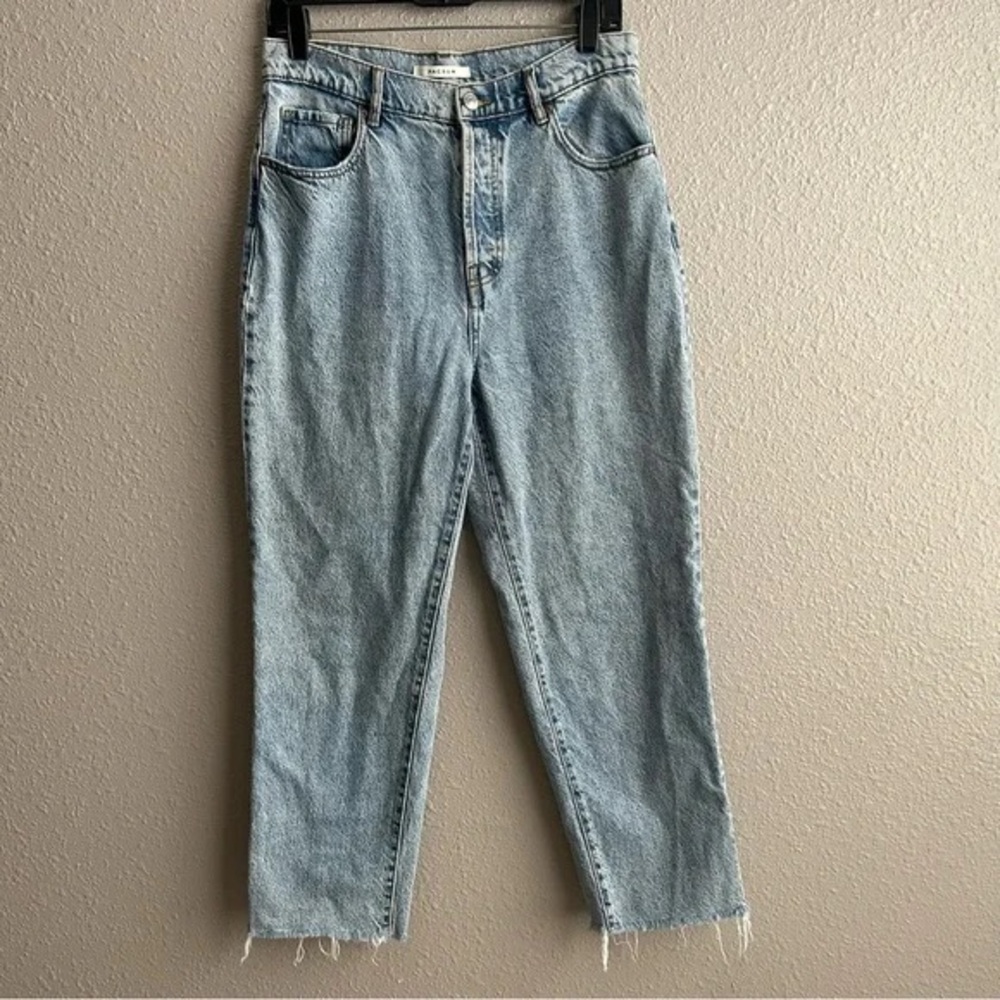 Pac Sun light acid wash high rise straight leg raw hem jeans